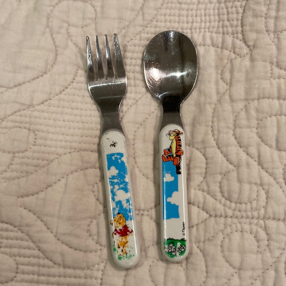 Vintage Disney Winnie the Pooh and Tigger baby toddler spoon and fork set